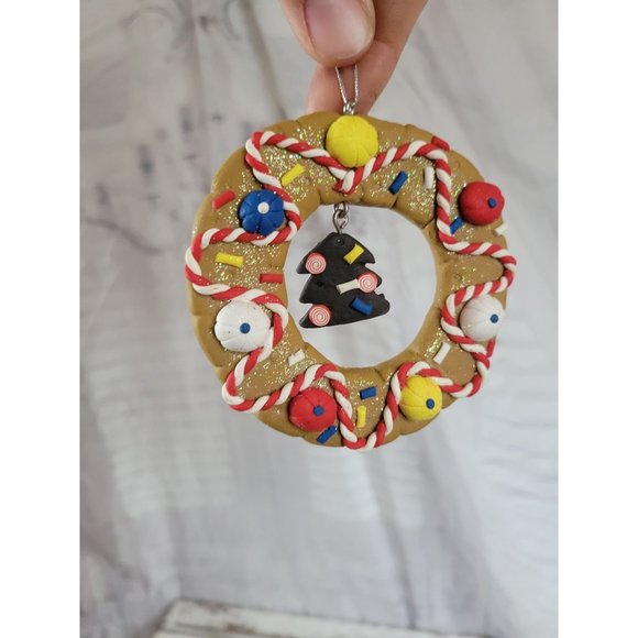 Tree wreath ornament gingerbread candy Xmas vintage - Picture 1 of 6